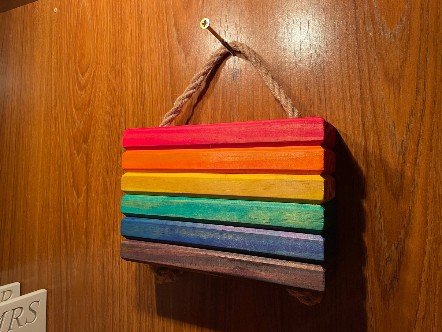 Wooden Pride Flag hanging, Freestanding