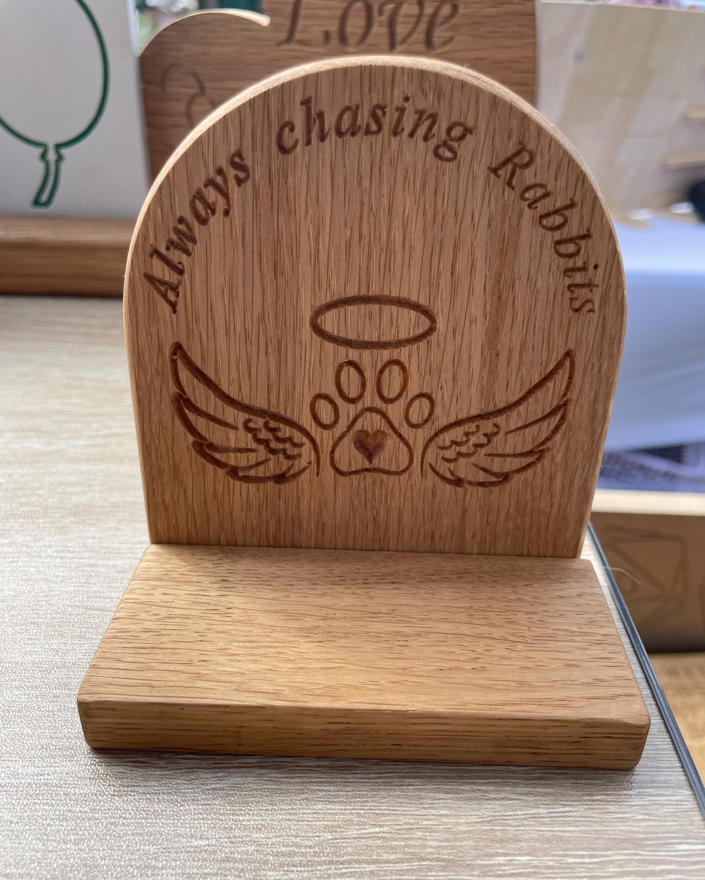 Solid Oak Memorial memory Candle Plaques holders love one always in our hearts / Animal memorial