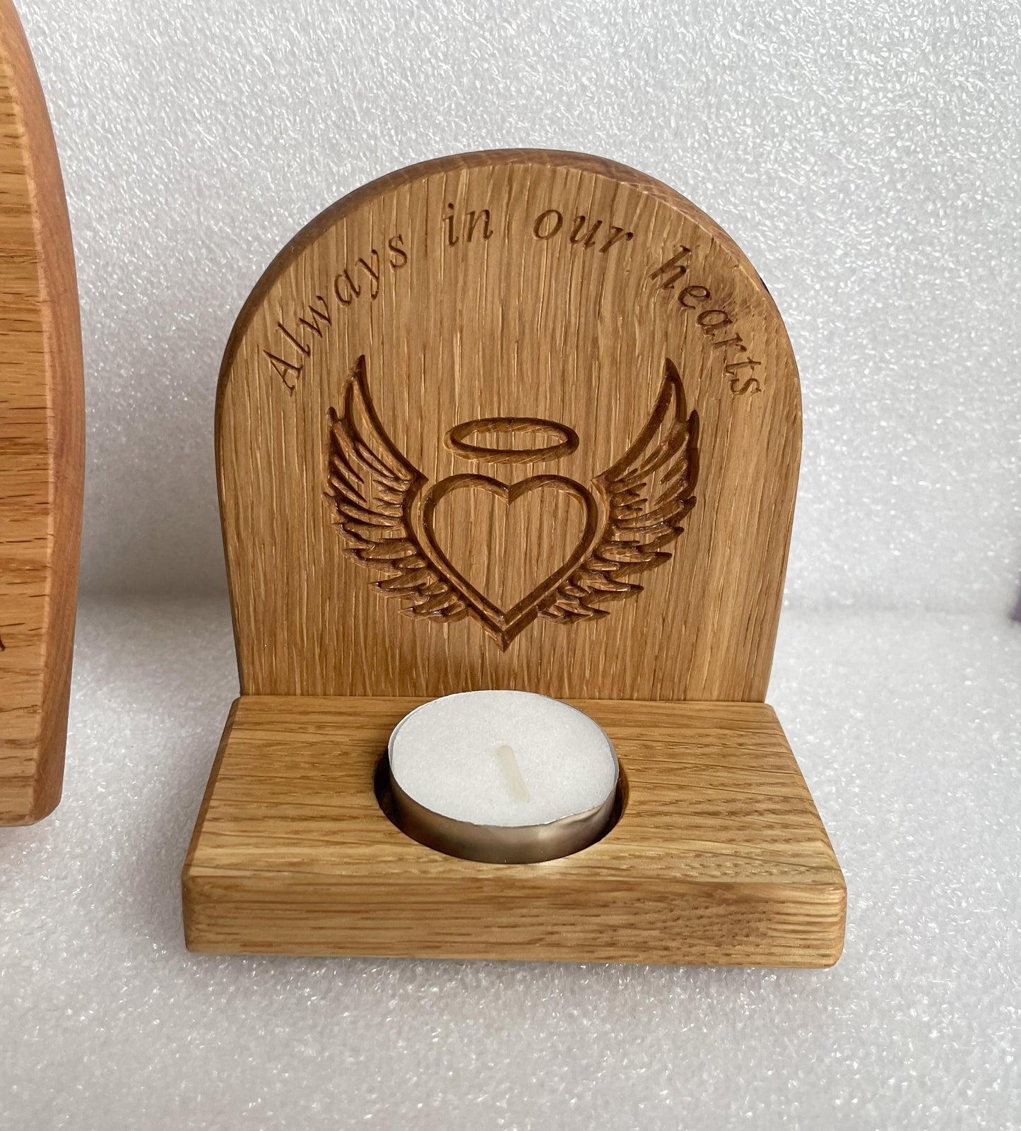 Solid Oak Memorial memory Candle Plaques holders love one always in our hearts / Animal memorial