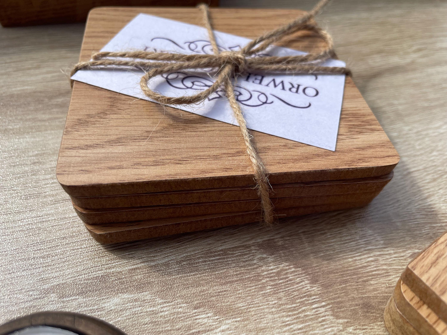 Set of 4 Basic Wooden Coasters Oak veneer MDF coaster