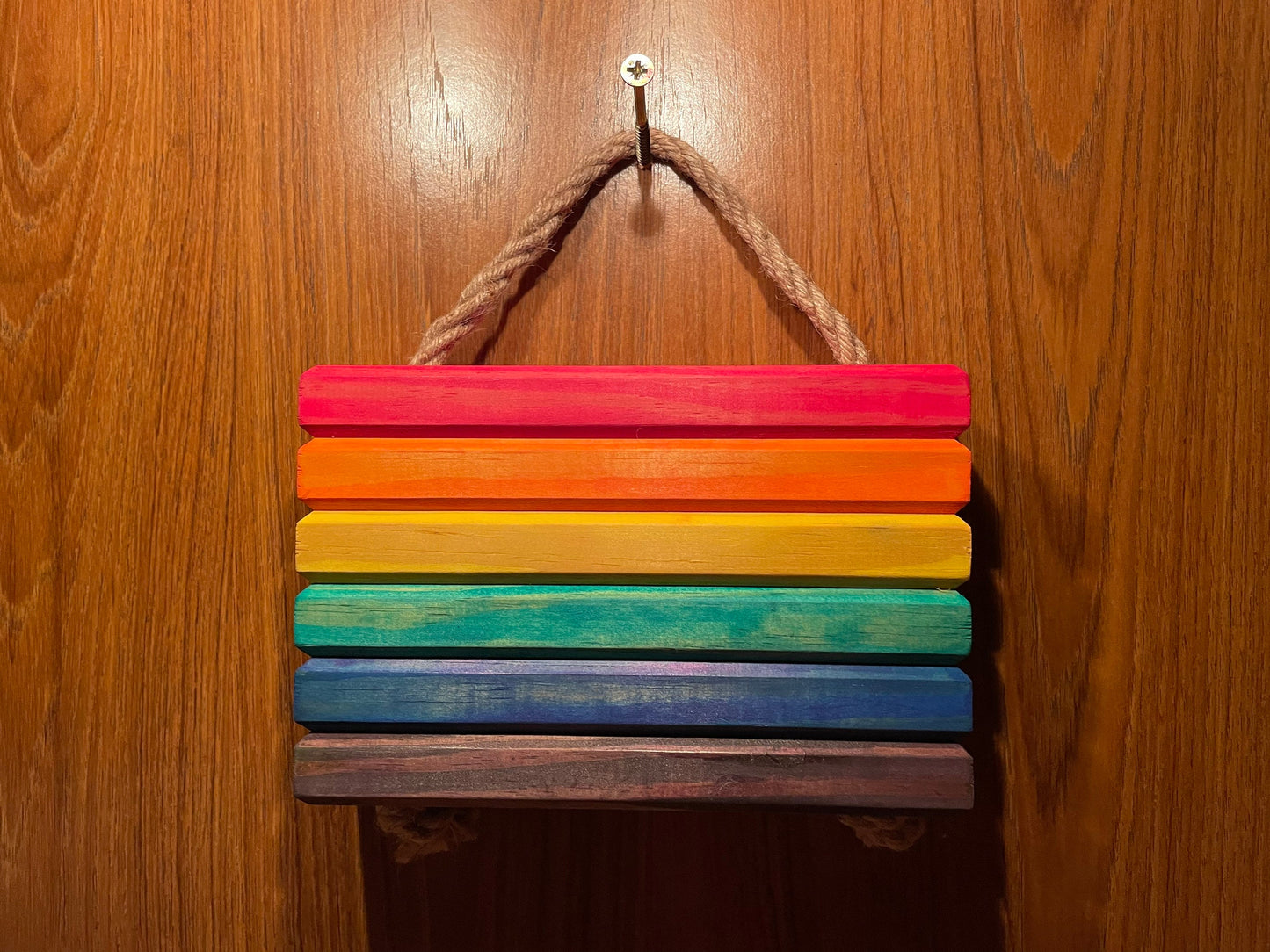 Wooden Pride Flag hanging, Freestanding
