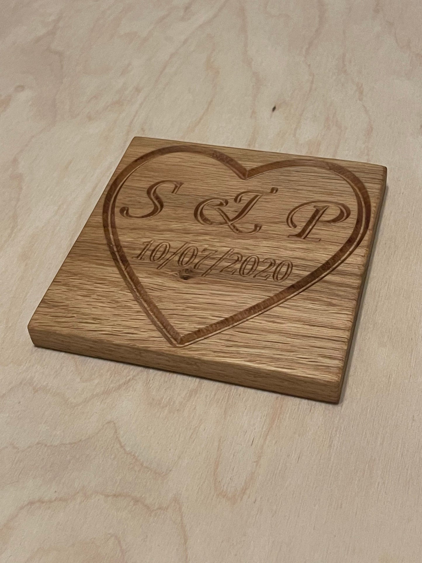 Personalised wooden engraved heart Coaster