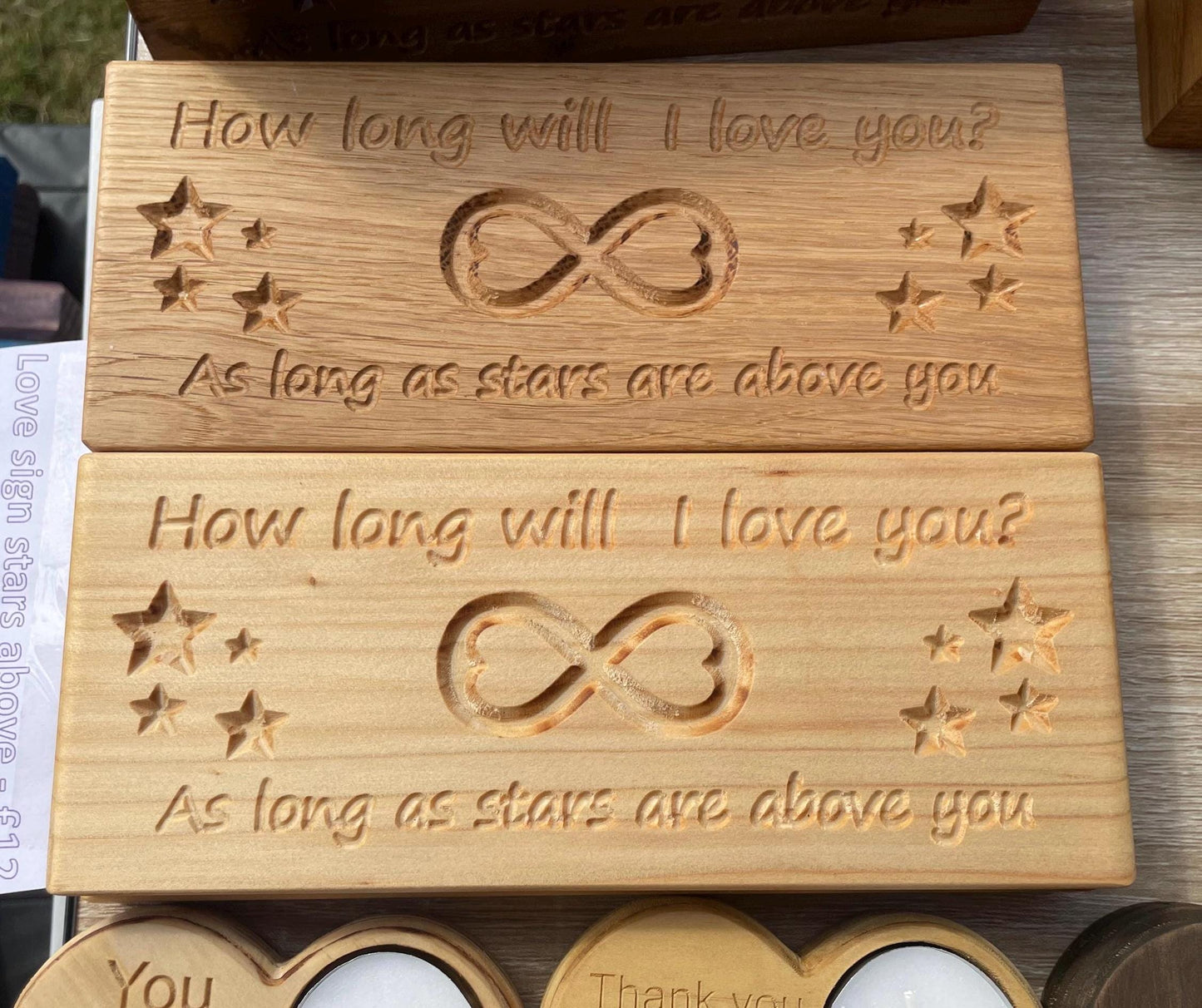 Wooden Love plaque sign, How long will I love you as long as the stars are above you. Solid Oak wood. valentines Gifts Free standing