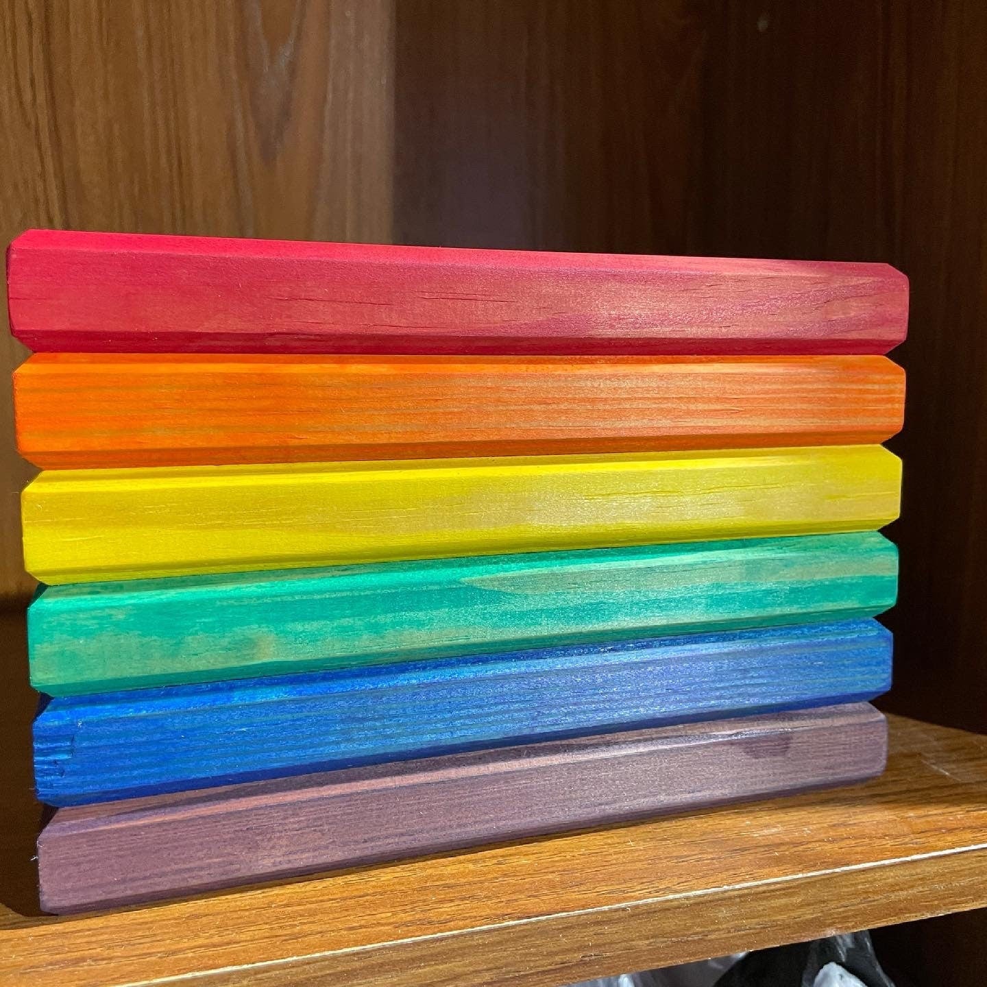 Wooden Pride Flag hanging, Freestanding