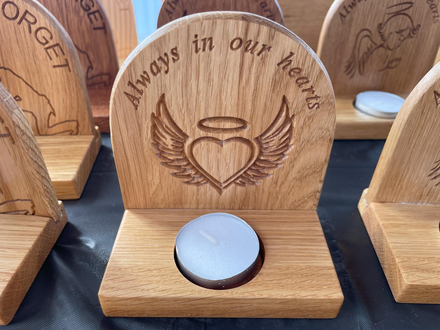 Solid Oak Memorial memory Candle Plaques holders love one always in our hearts / Animal memorial