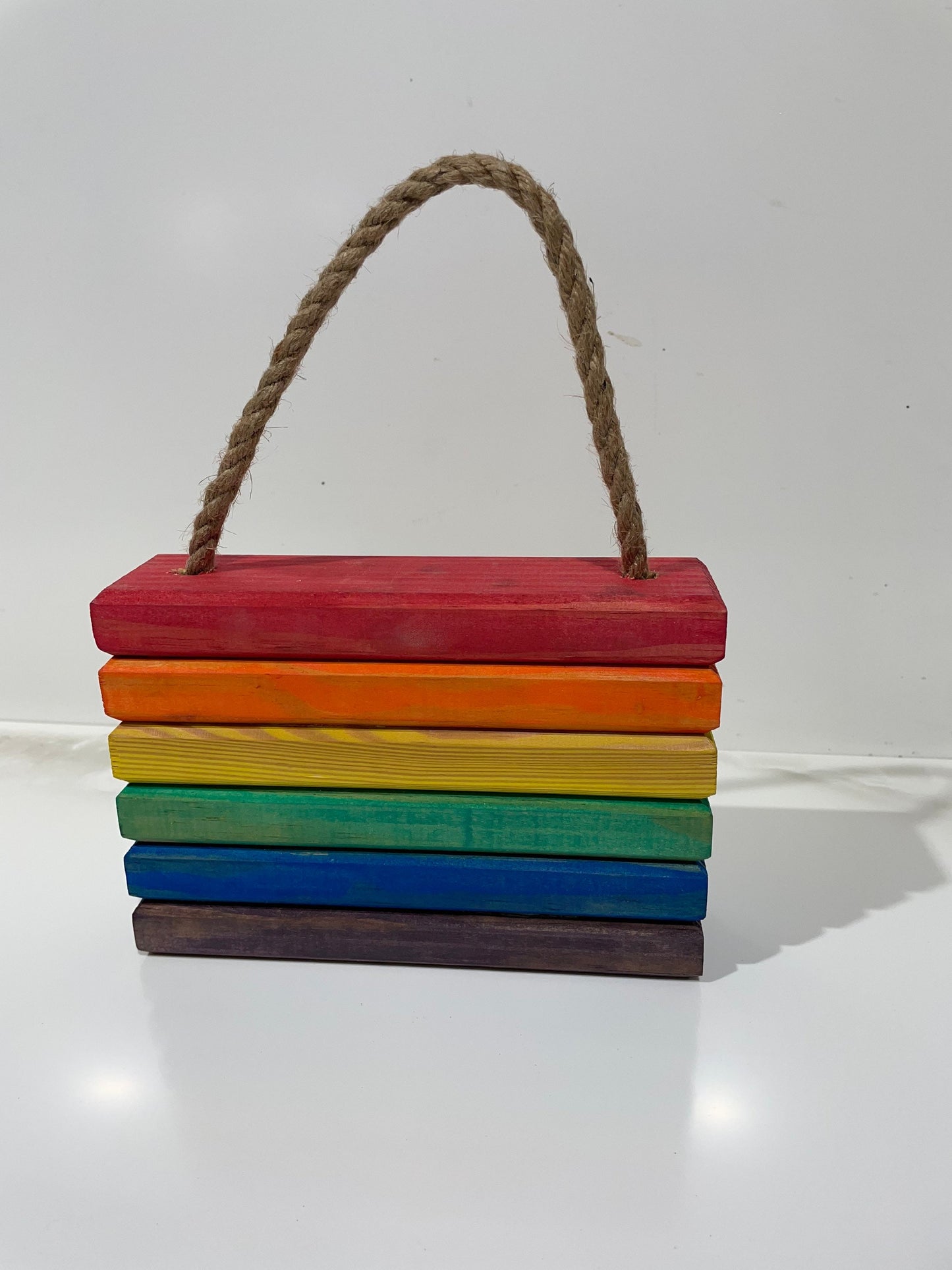 Wooden Pride Flag hanging, Freestanding