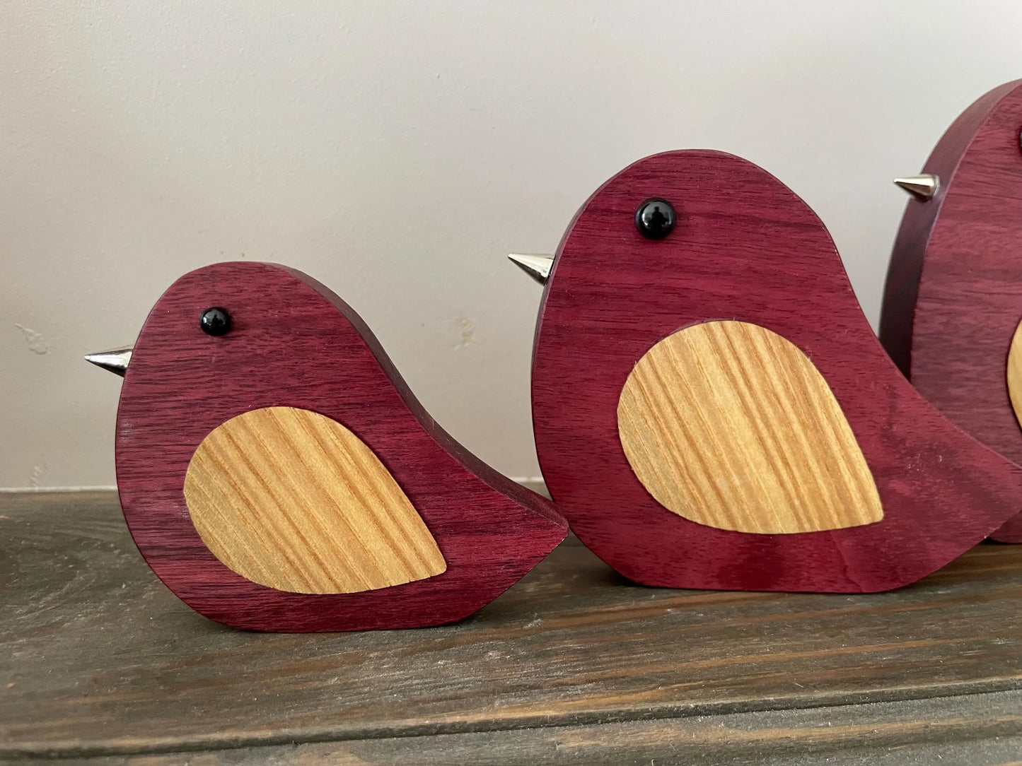 wooden Bird in set or single Oak birds , purple heart birds