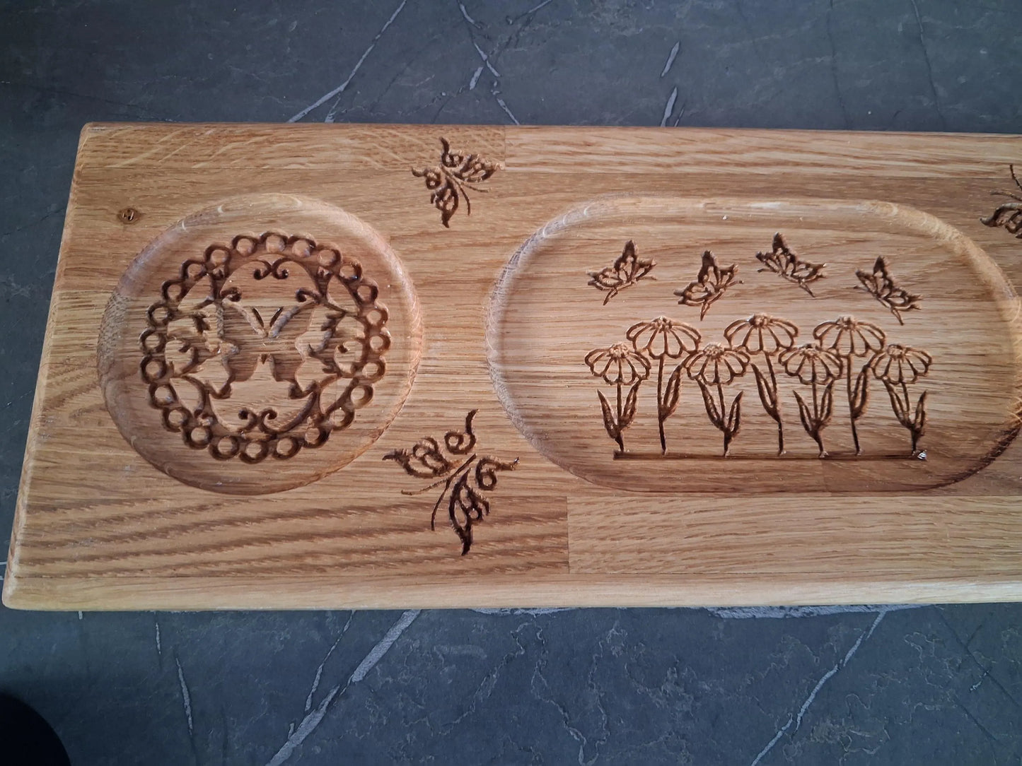 Wooden Drink and snack serving tray solid oak personable engraved tray