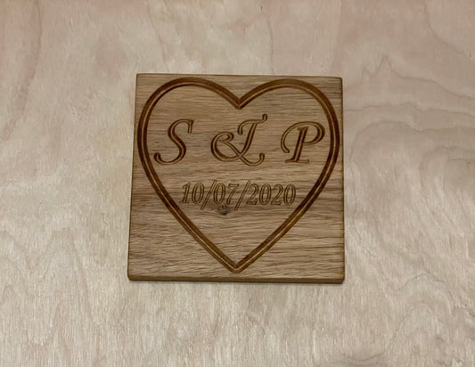 Personalised wooden engraved heart Coaster