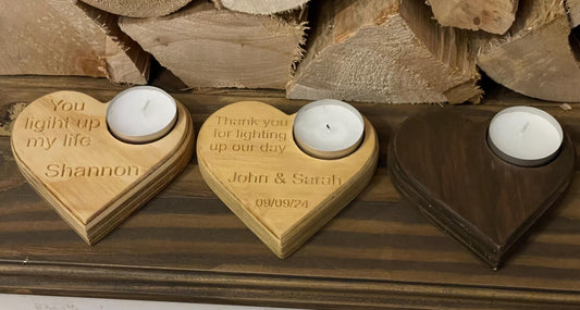 Wooden Heart Candle holder / light up my life / lighting up my day / wedding / valentine gifts