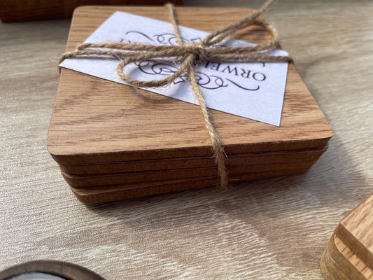 Set of 4 Basic Wooden Coasters Oak veneer MDF coaster
