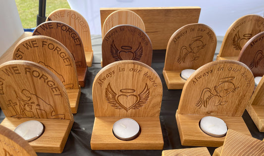 Solid Oak Memorial memory Candle Plaques holders love one always in our hearts / Animal memorial