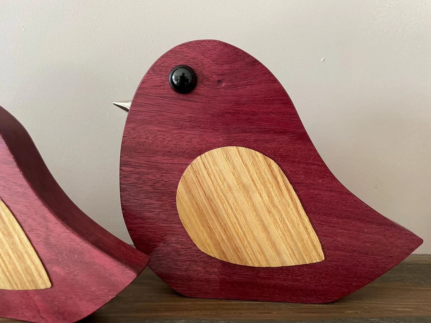 wooden Bird in set or single Oak birds , purple heart birds