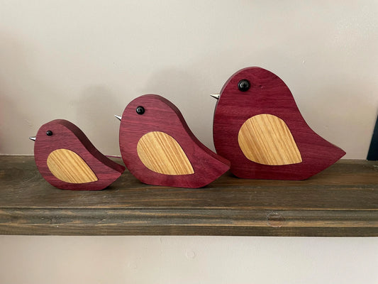 wooden Bird in set or single Oak birds , purple heart birds