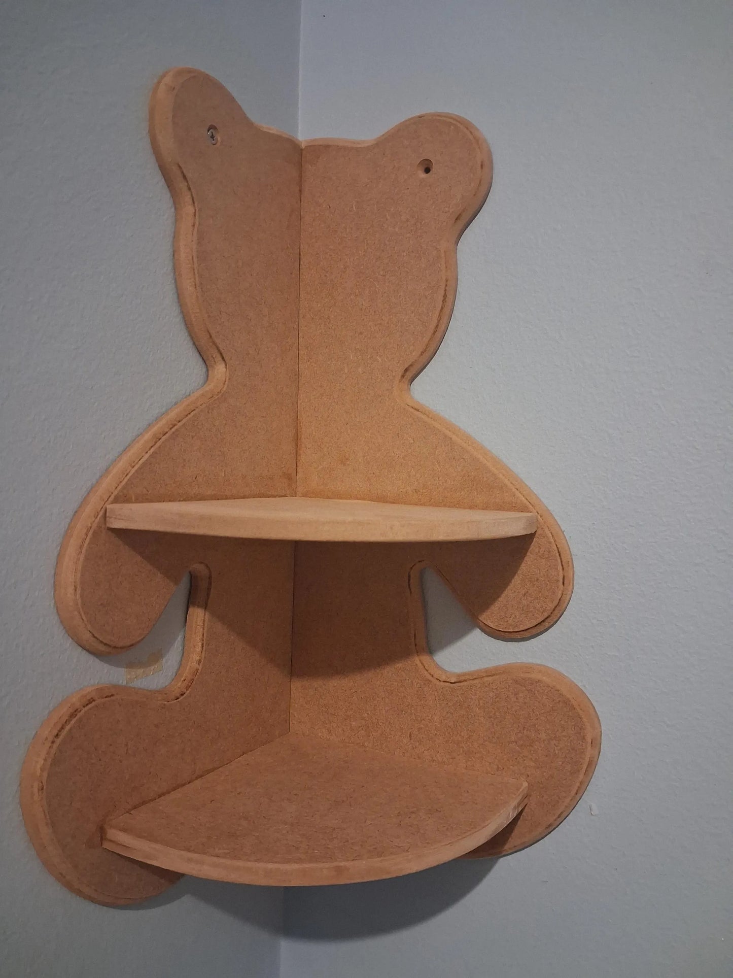 Teddy Shaped Corner Shelf, MDF Wall Storage, Playroom Decor