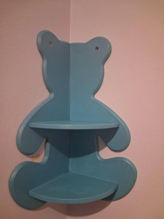 Teddy Shaped Corner Shelf, MDF Wall Storage, Playroom Decor