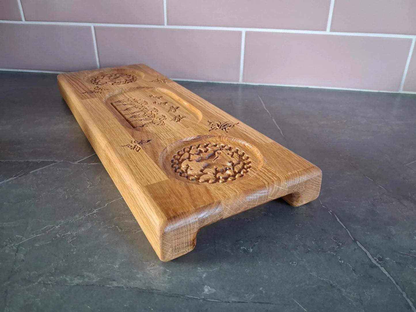 Wooden Drink and snack serving tray solid oak personable engraved tray