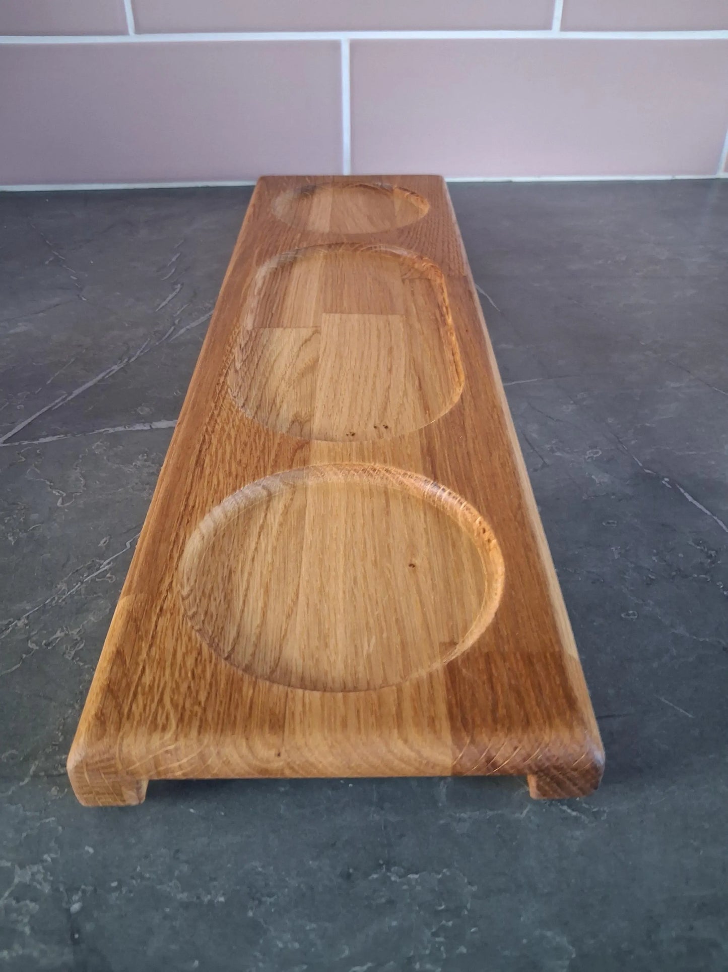 Wooden Drink and snack serving tray solid oak personable engraved tray