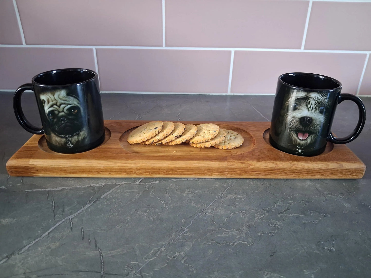 Wooden Drink and snack serving tray solid oak personable engraved tray