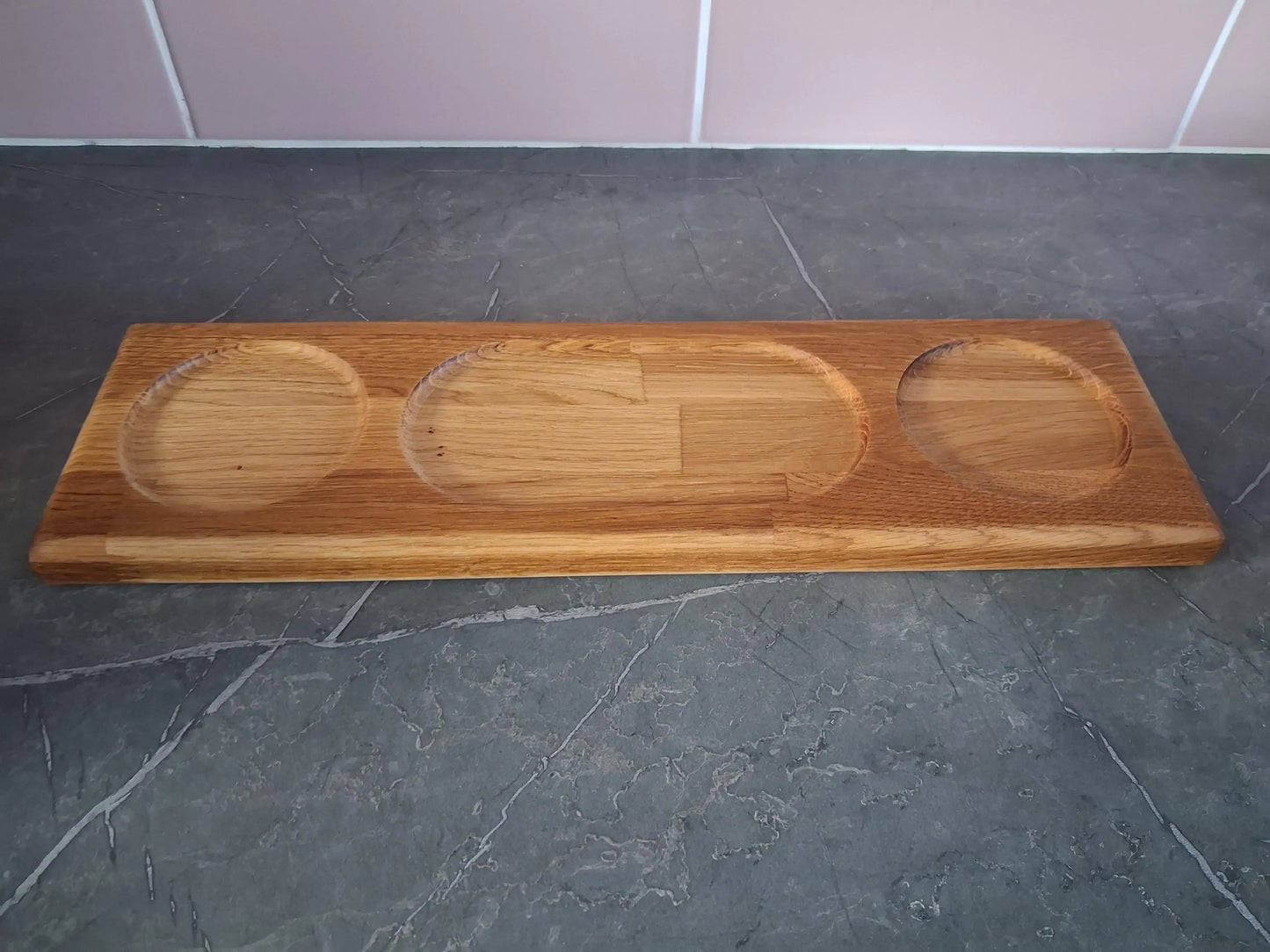 Wooden Drink and snack serving tray solid oak personable engraved tray