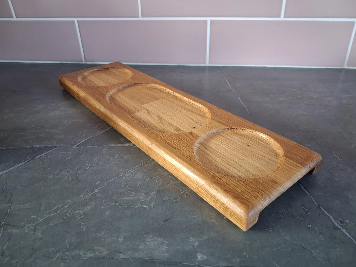 Wooden Drink and snack serving tray solid oak personable engraved tray